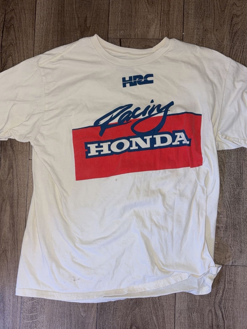 HONDA Racing Logo Graphic Tee - White with Red & Blue: Men’s Size XL